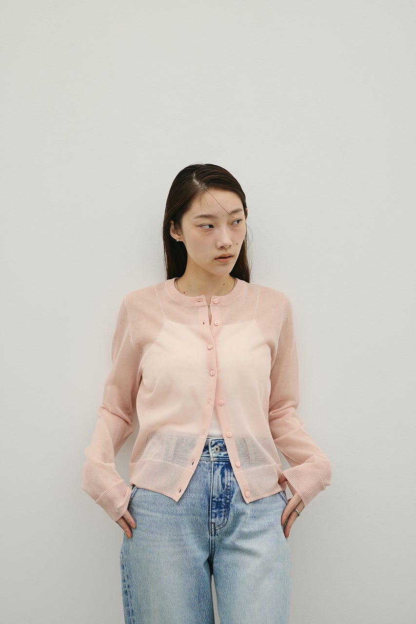 ウォッシャブルリネンニットカーディガン PNK FREE