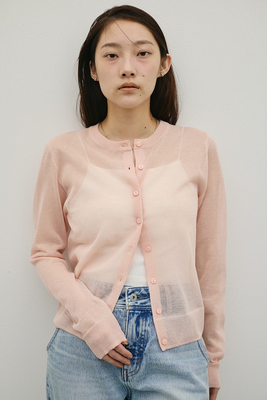 ウォッシャブルリネンニットカーディガン PNK FREE
