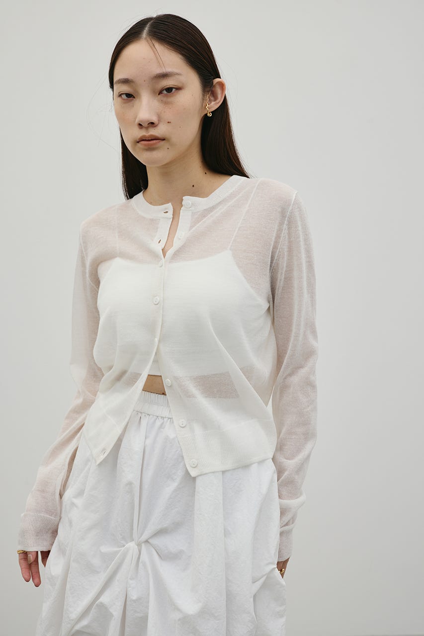 ウォッシャブルリネンニットカーディガン WHT FREE