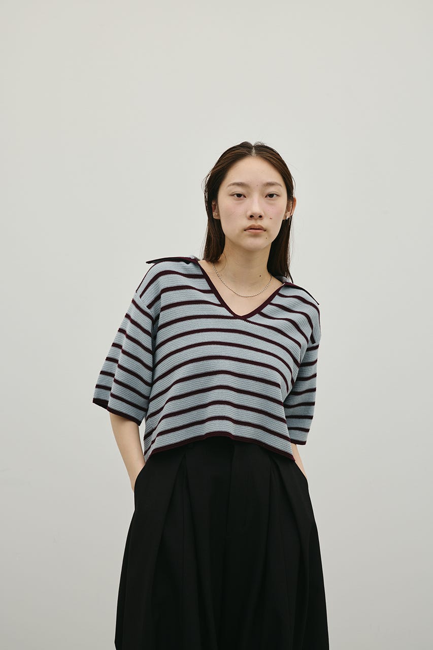 スキッパーニットポロ 柄BLU FREE