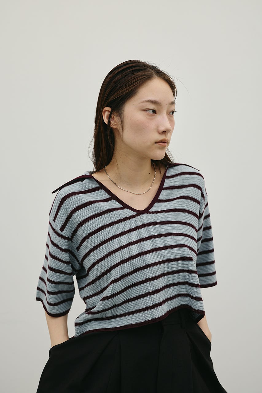 スキッパーニットポロ 柄BLU FREE