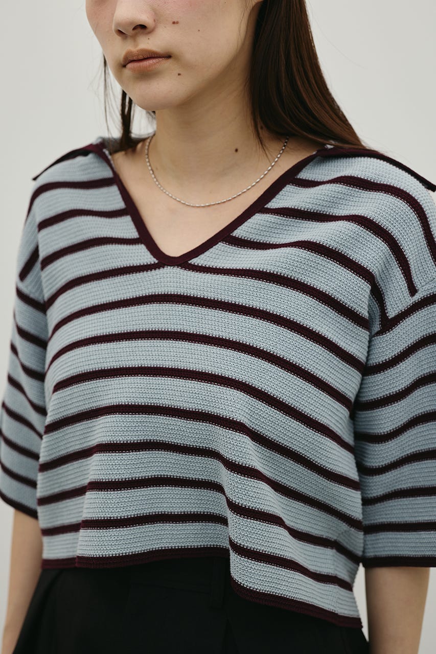 スキッパーニットポロ 柄BLU FREE