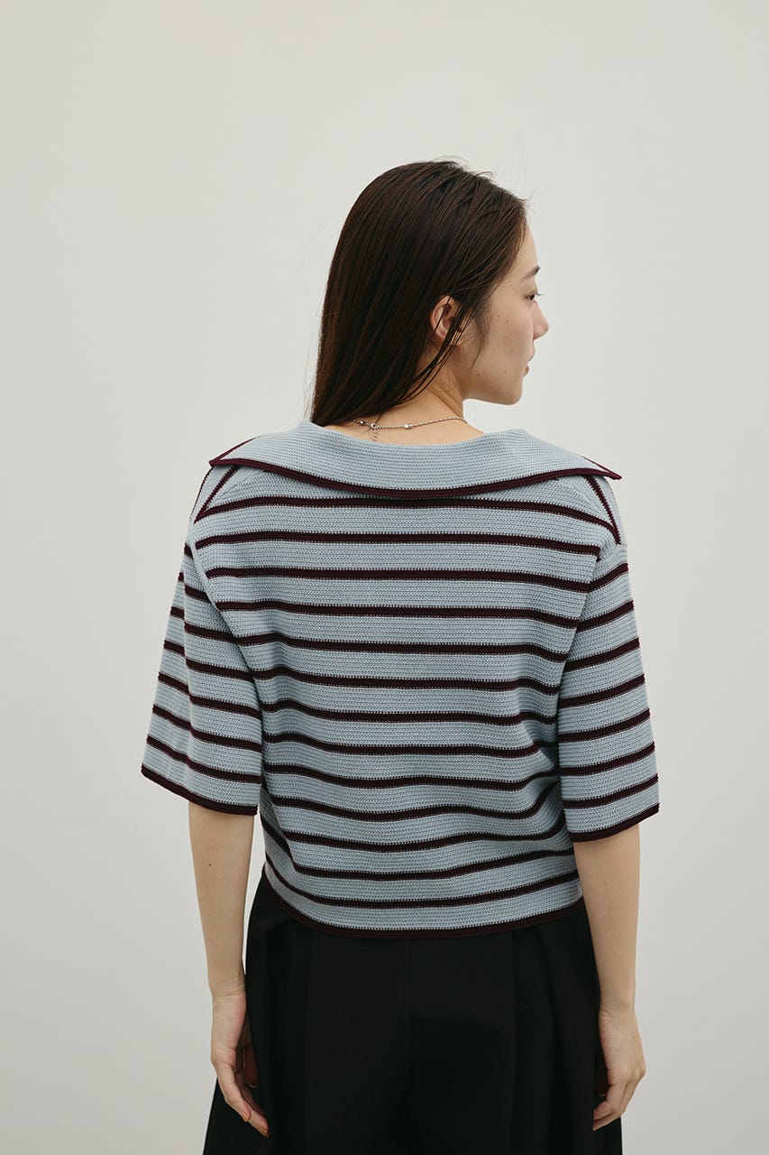 スキッパーニットポロ 柄BLU FREE