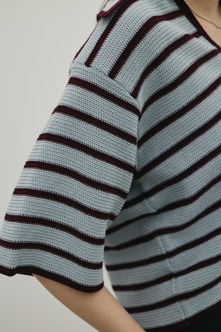 スキッパーニットポロ 柄BLU FREE