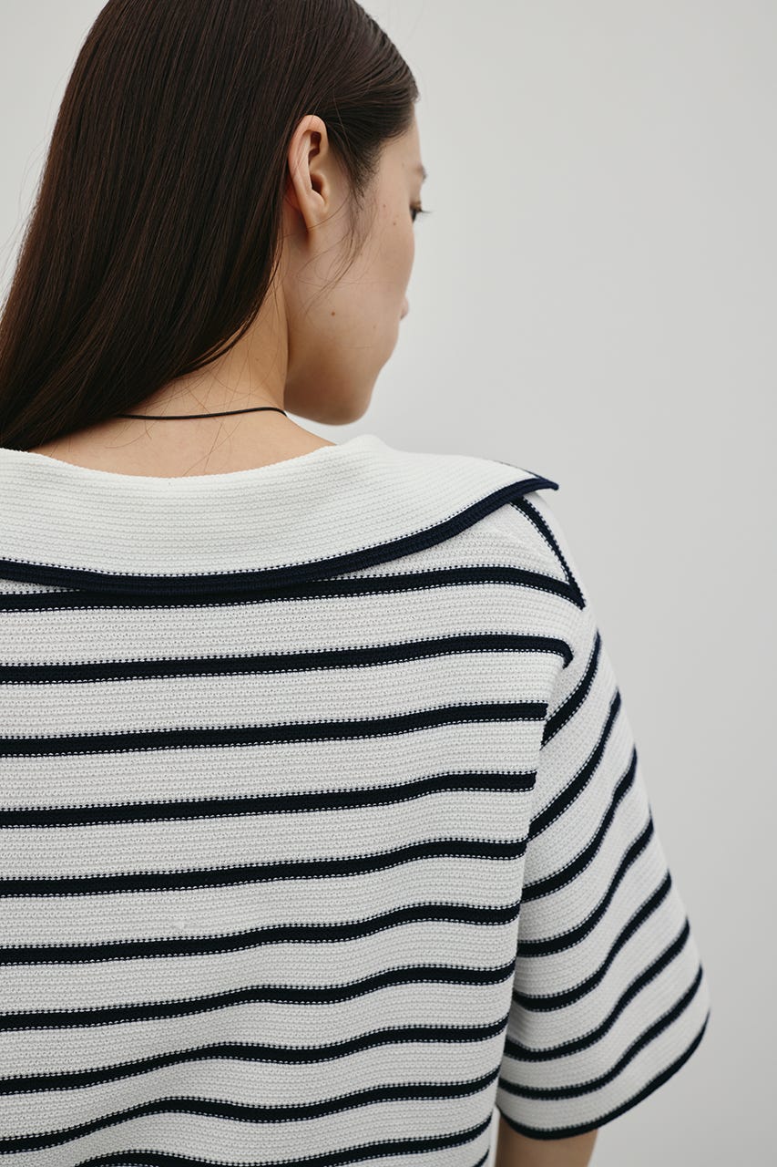 スキッパーニットポロ 柄WHT FREE