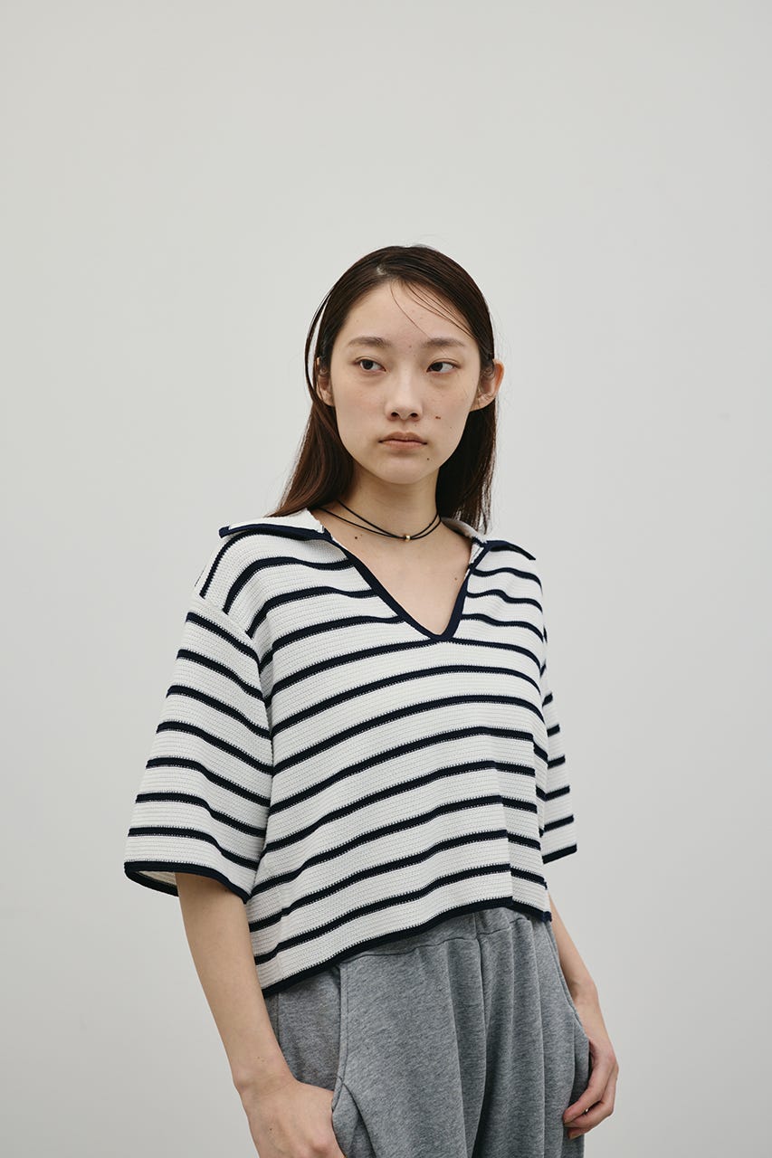 スキッパーニットポロ 柄WHT FREE