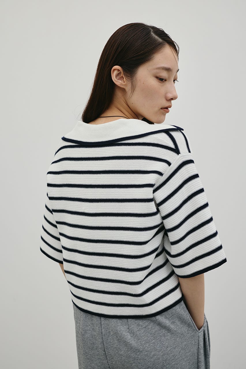 スキッパーニットポロ 柄WHT FREE