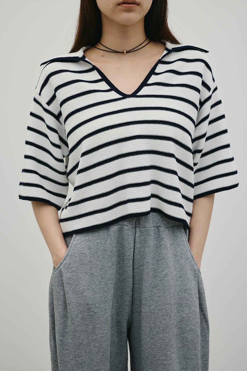 スキッパーニットポロ 柄WHT FREE