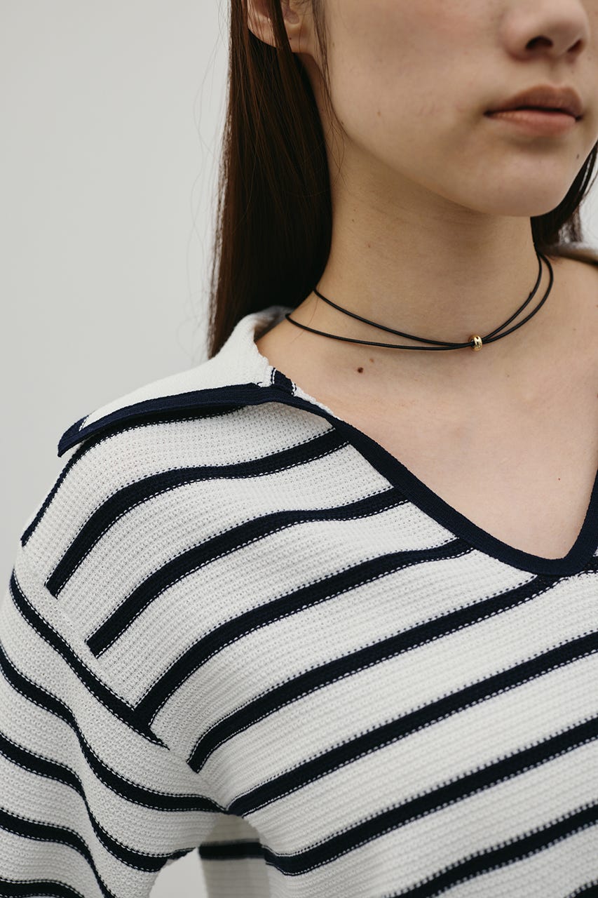 スキッパーニットポロ 柄WHT FREE