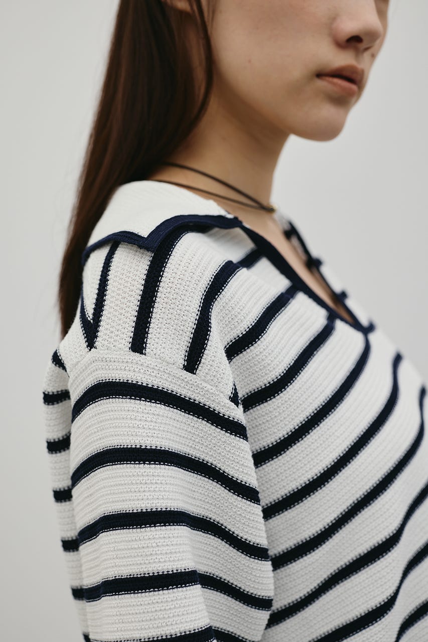 スキッパーニットポロ 柄WHT FREE