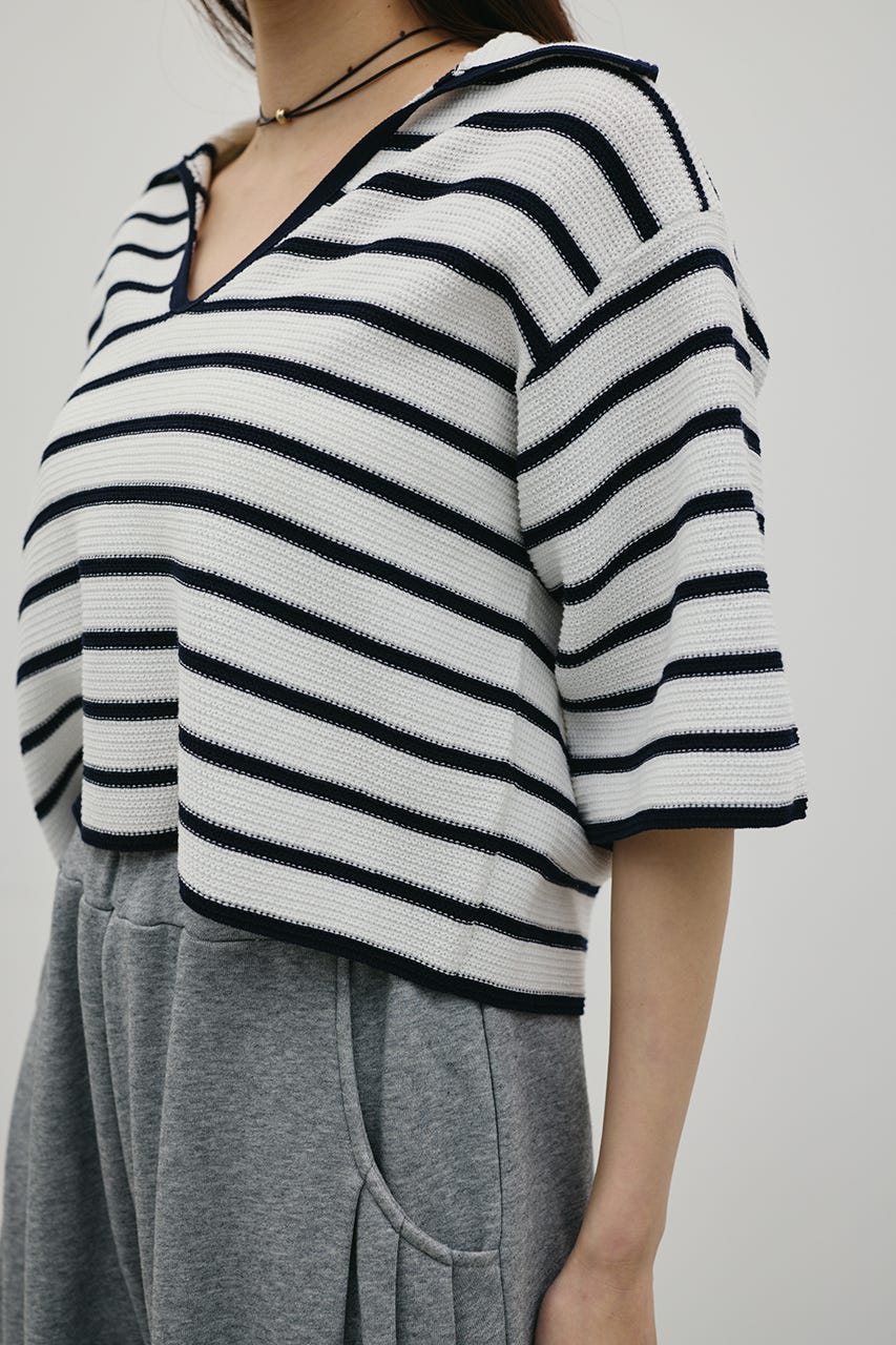 スキッパーニットポロ 柄WHT FREE