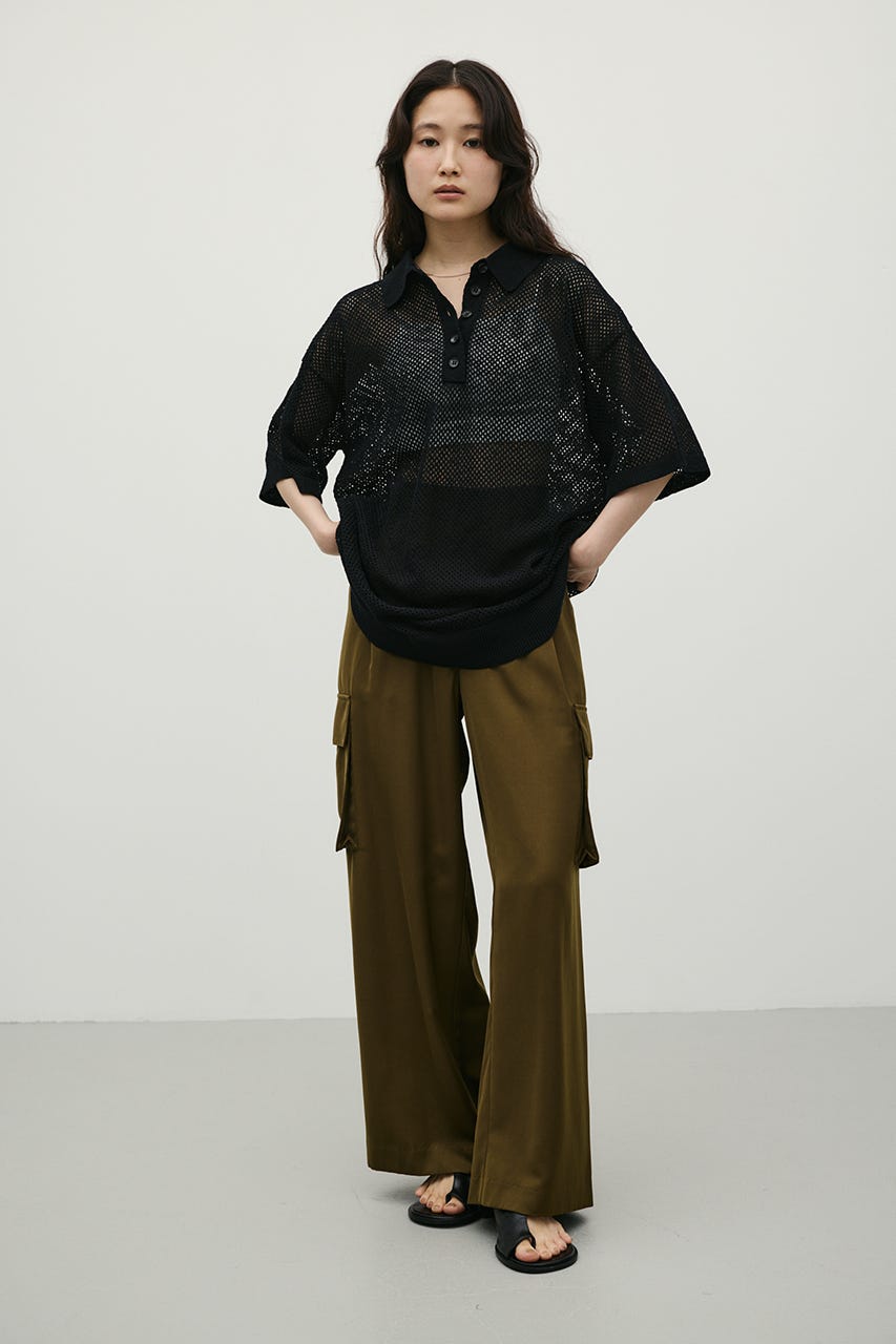 メッシュオーバーニットポロ BLK FREE