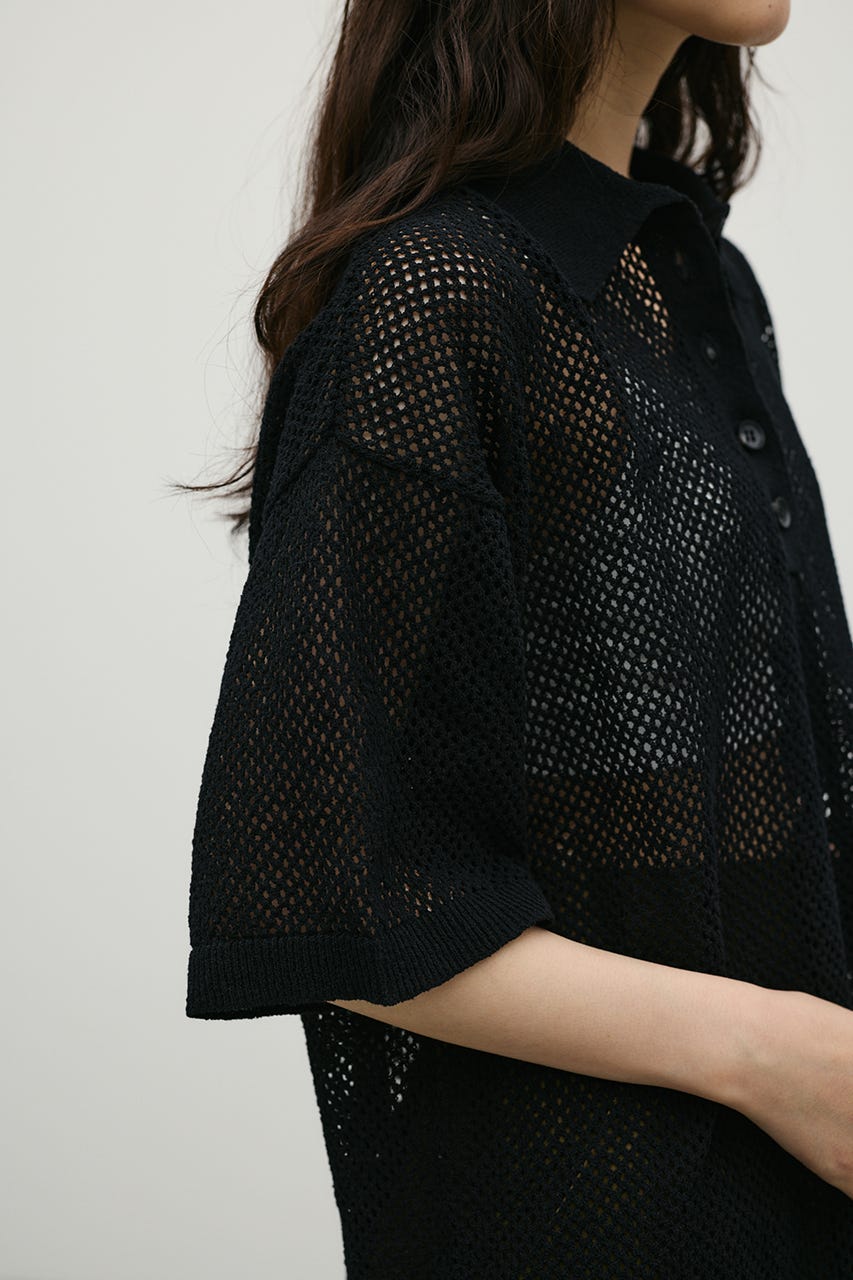メッシュオーバーニットポロ BLK FREE