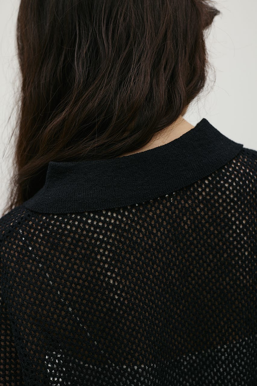 メッシュオーバーニットポロ BLK FREE