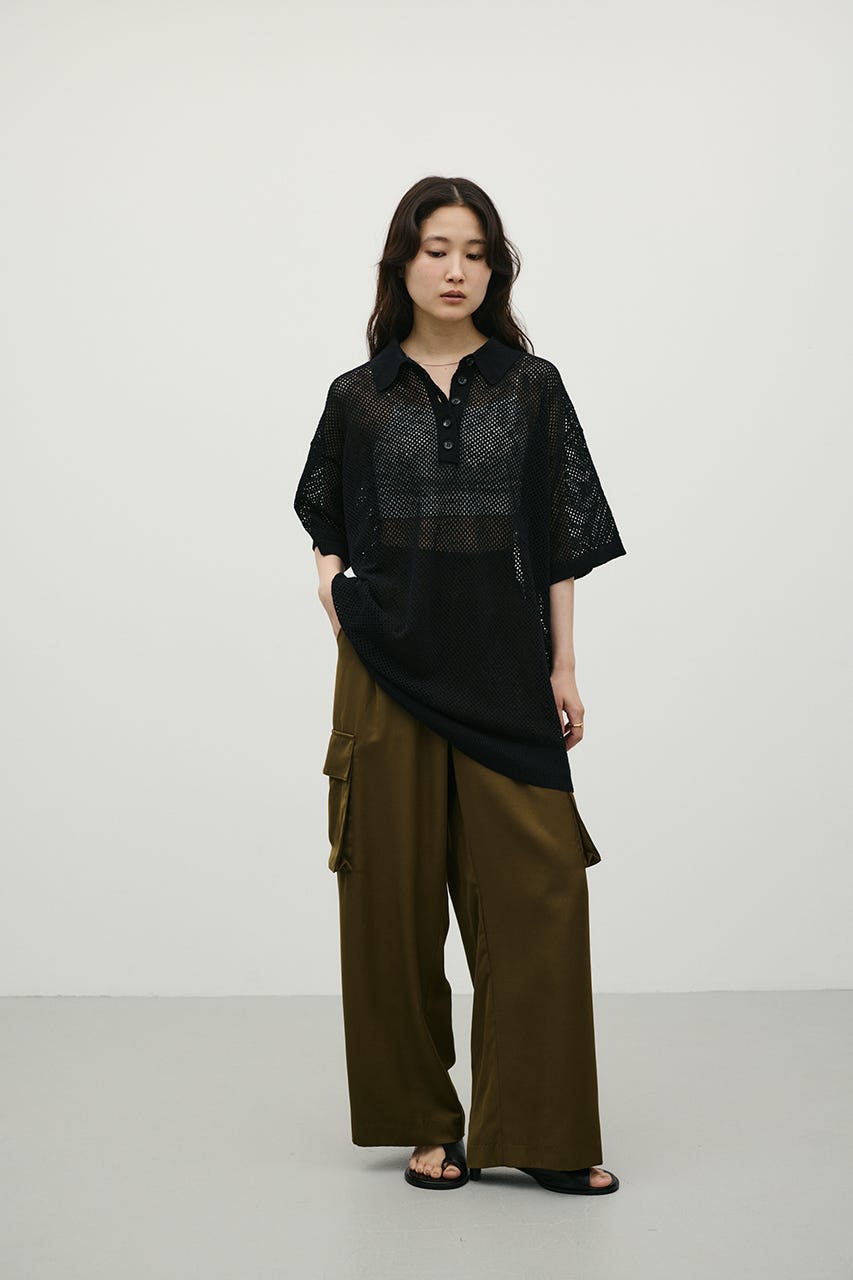 メッシュオーバーニットポロ BLK FREE