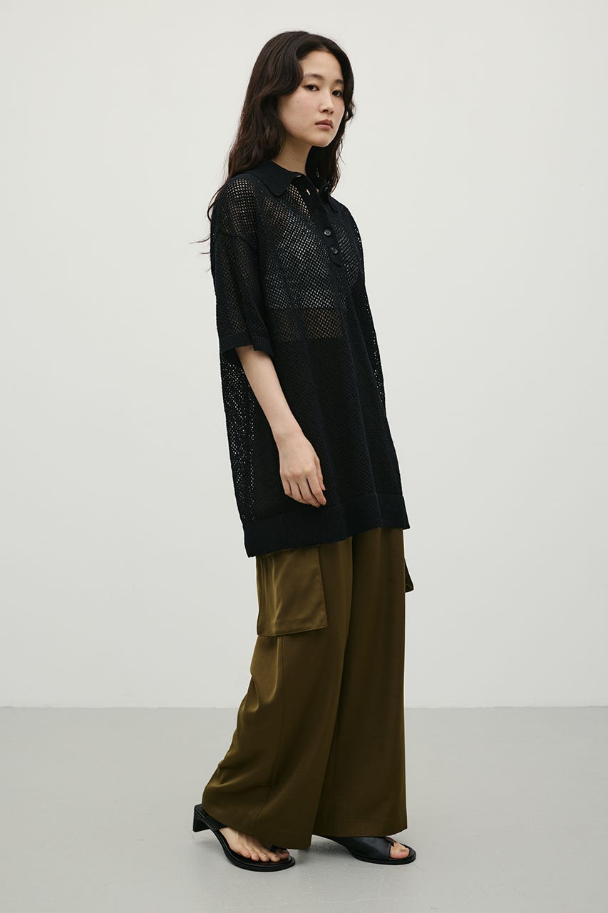 メッシュオーバーニットポロ BLK FREE