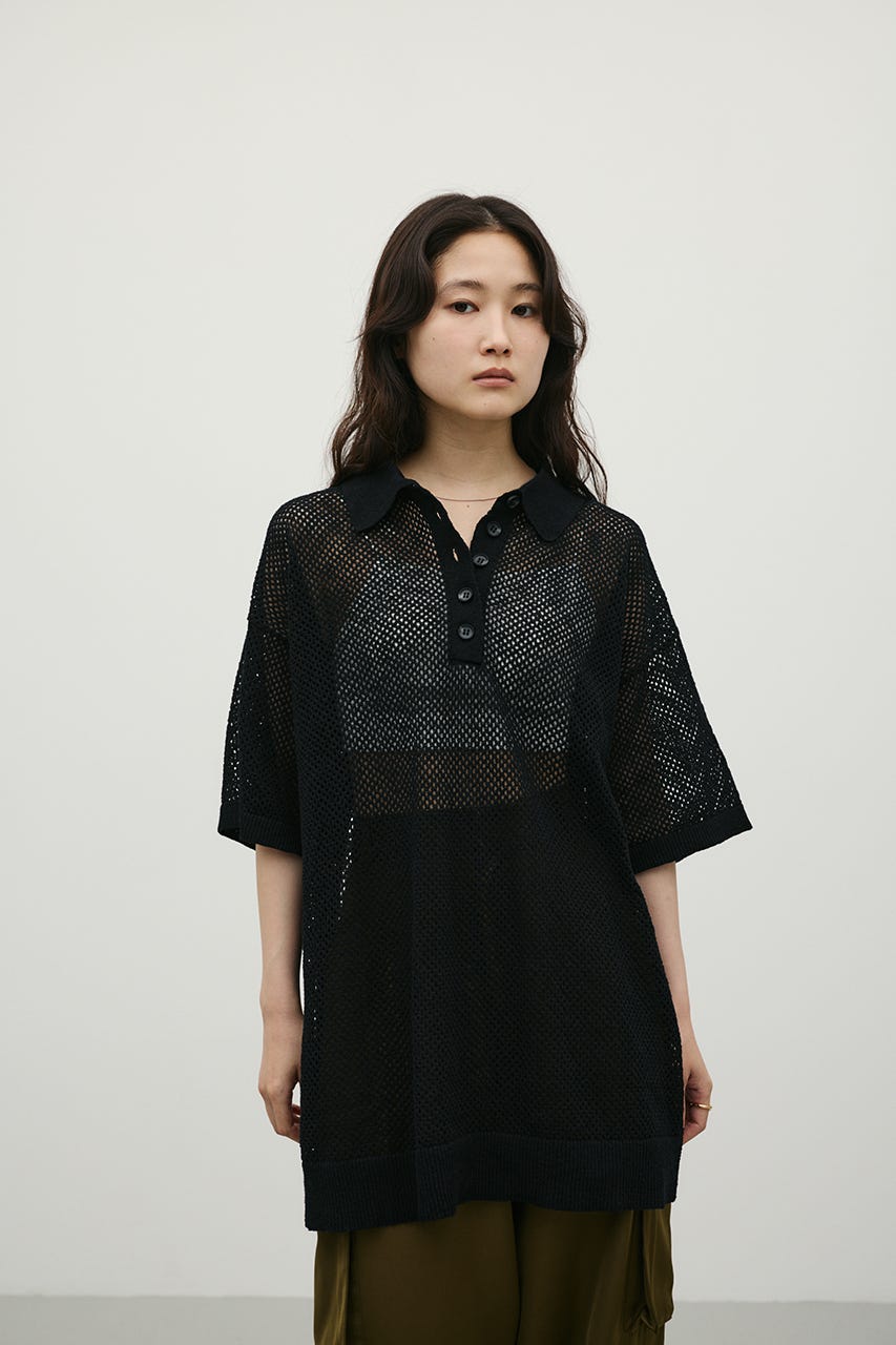 メッシュオーバーニットポロ BLK FREE
