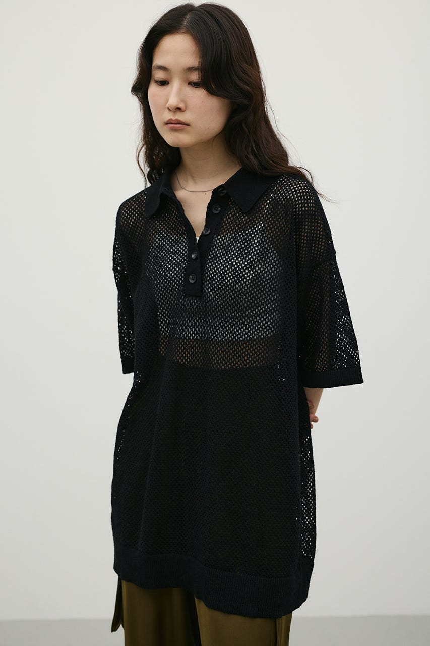 メッシュオーバーニットポロ BLK FREE