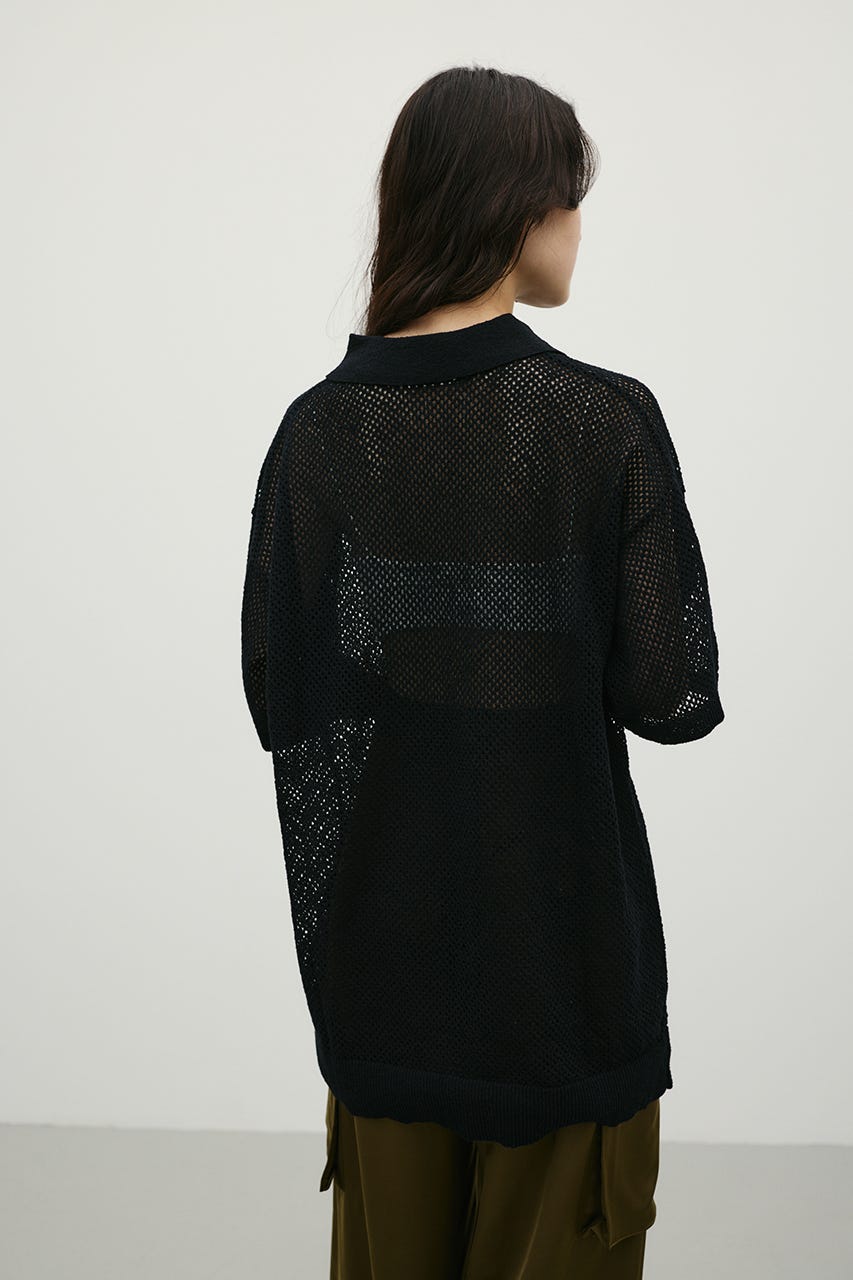 メッシュオーバーニットポロ BLK FREE