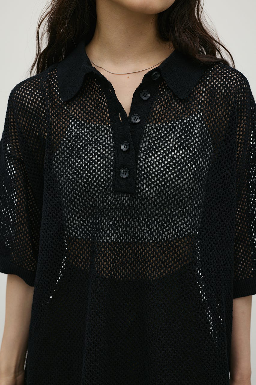 メッシュオーバーニットポロ BLK FREE