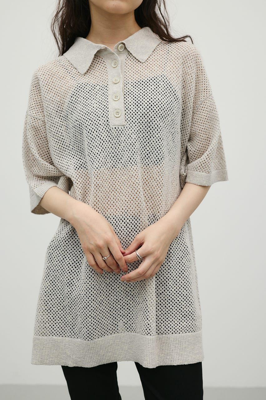 メッシュオーバーニットポロ GRY FREE