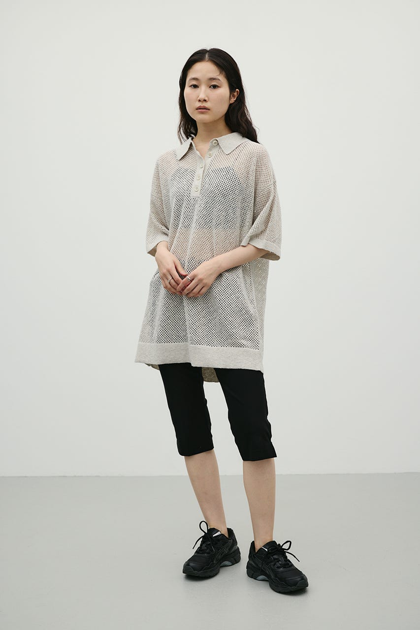メッシュオーバーニットポロ GRY FREE