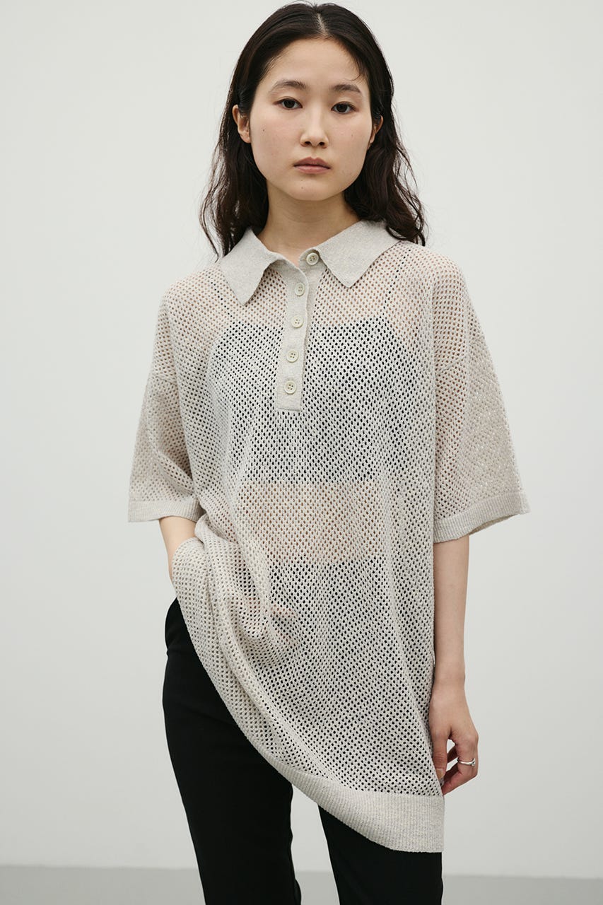 メッシュオーバーニットポロ GRY FREE