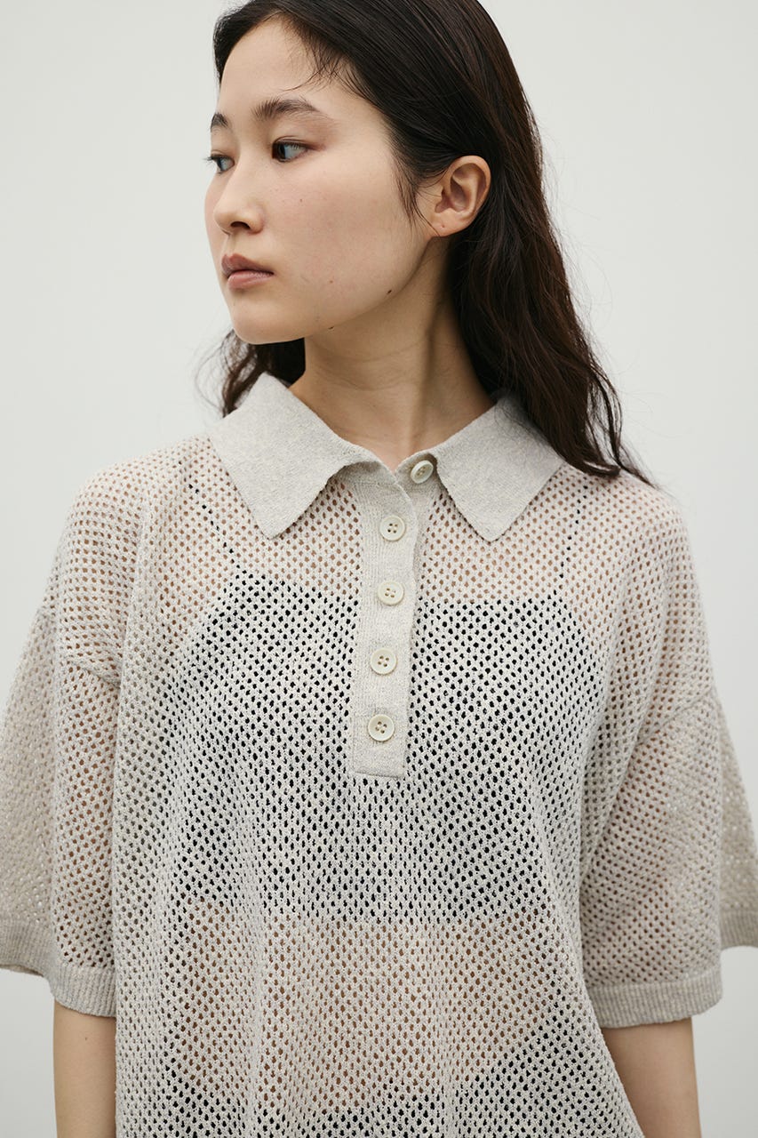 メッシュオーバーニットポロ GRY FREE