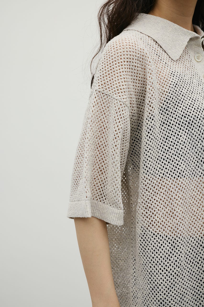 メッシュオーバーニットポロ GRY FREE