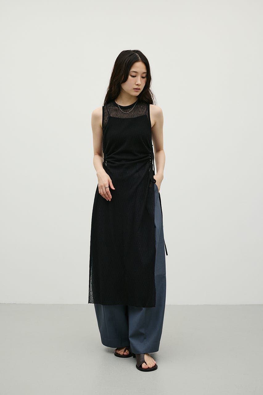 サイドホールシアーニットワンピ BLK FREE