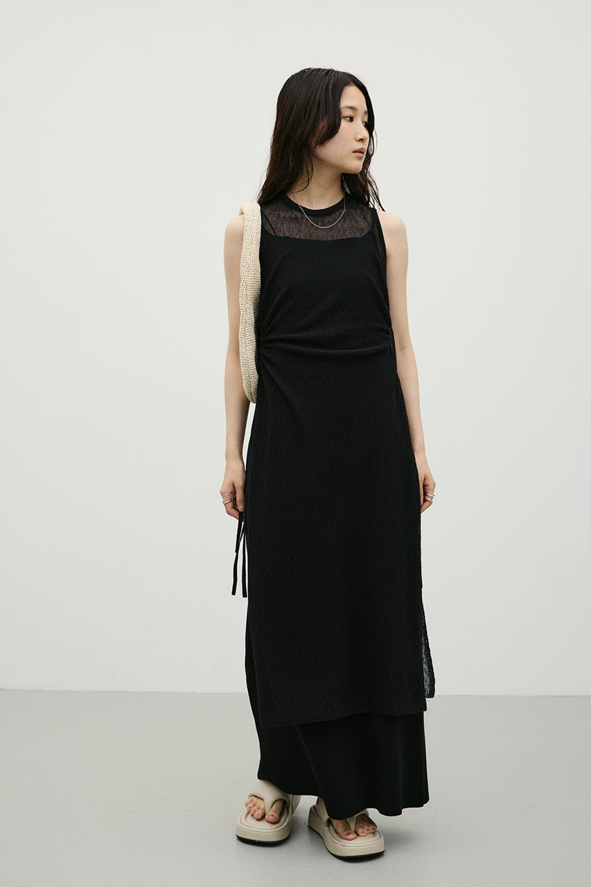 サイドホールシアーニットワンピ BLK FREE