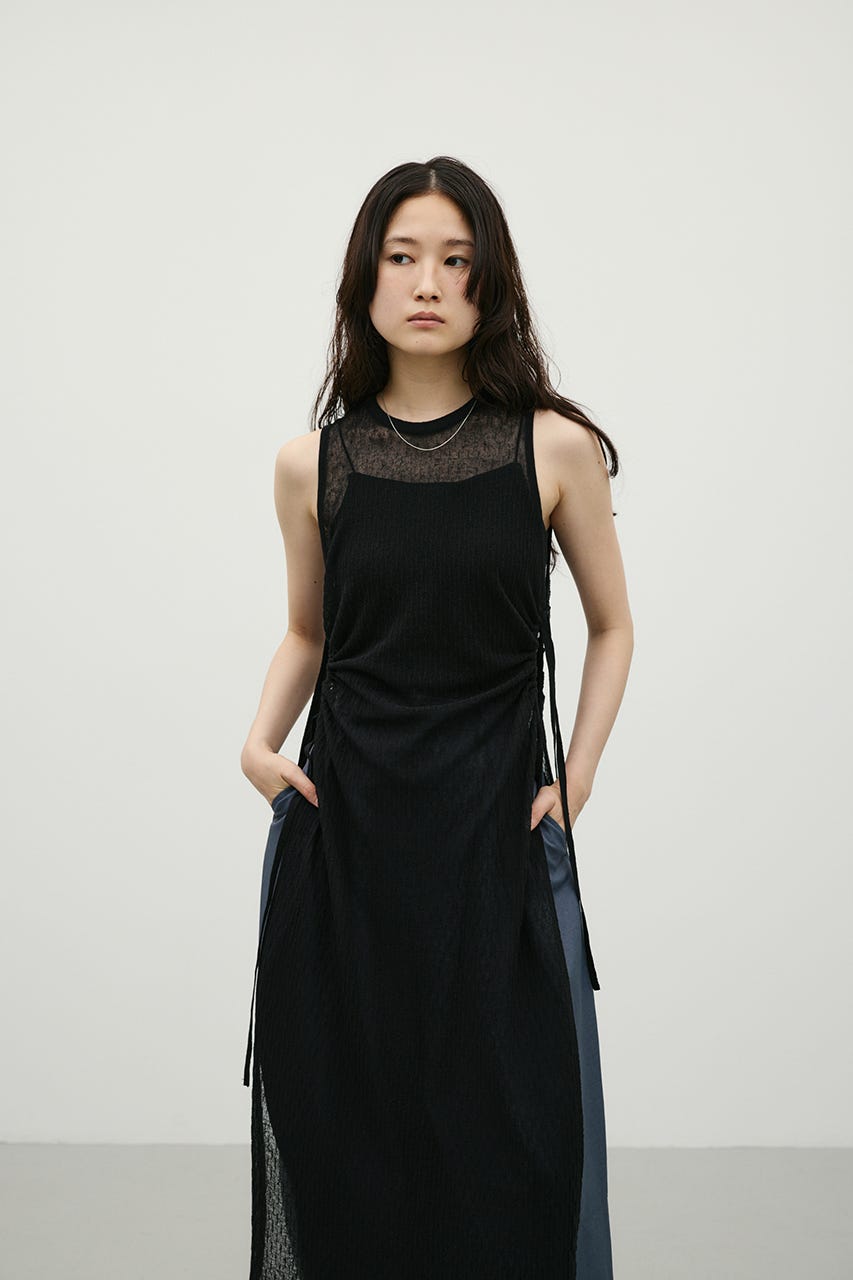 サイドホールシアーニットワンピ BLK FREE