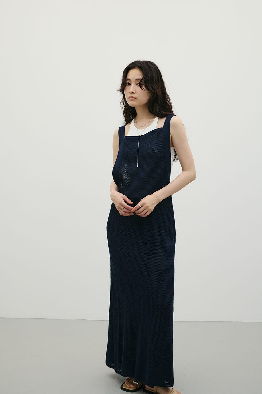 メッシュレイヤードワンピース NVY M