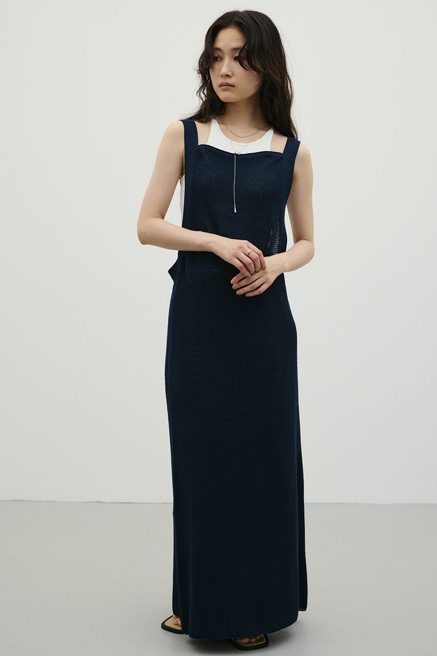 メッシュレイヤードワンピース NVY M