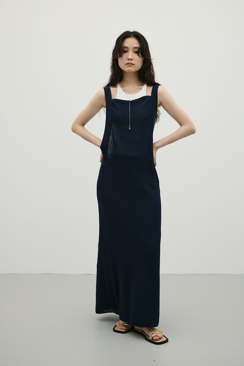メッシュレイヤードワンピース NVY M