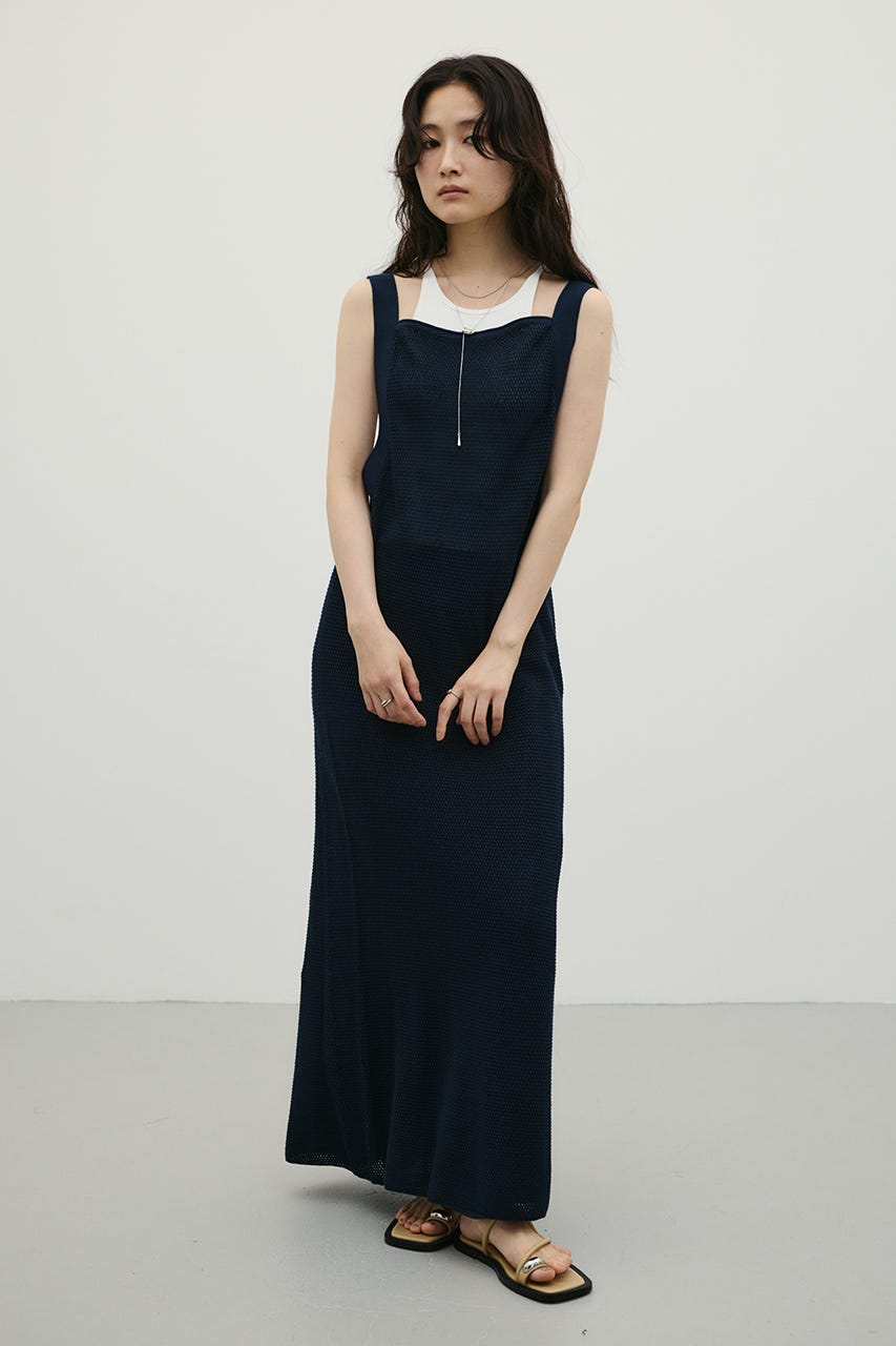 メッシュレイヤードワンピース NVY M