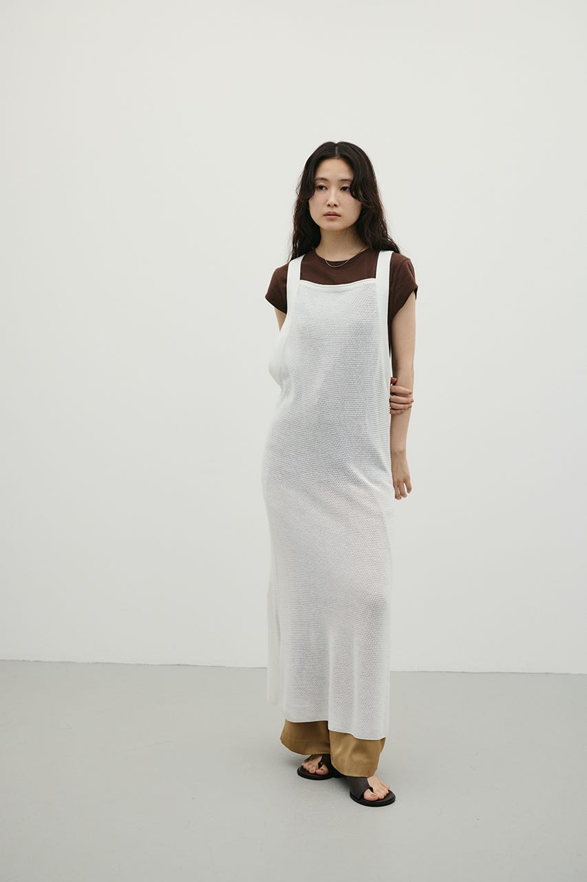 メッシュレイヤードワンピース WHT M