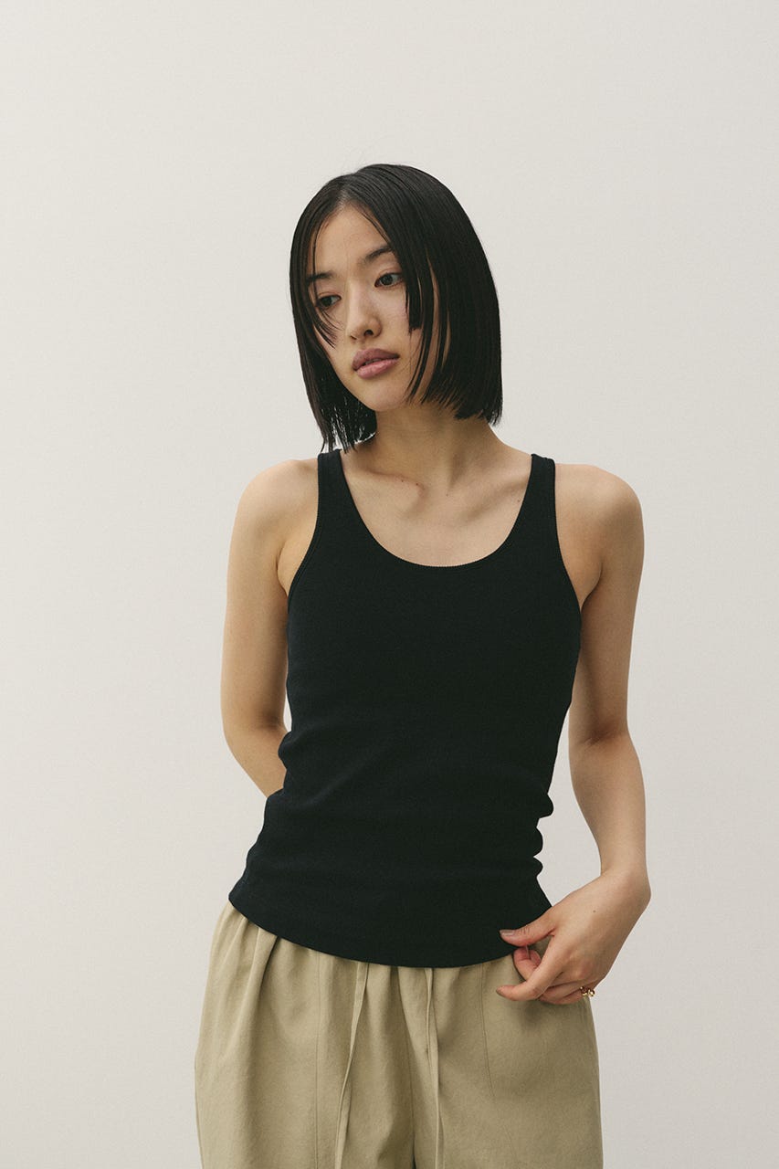 カップ付きリブタンクトップ BLK S