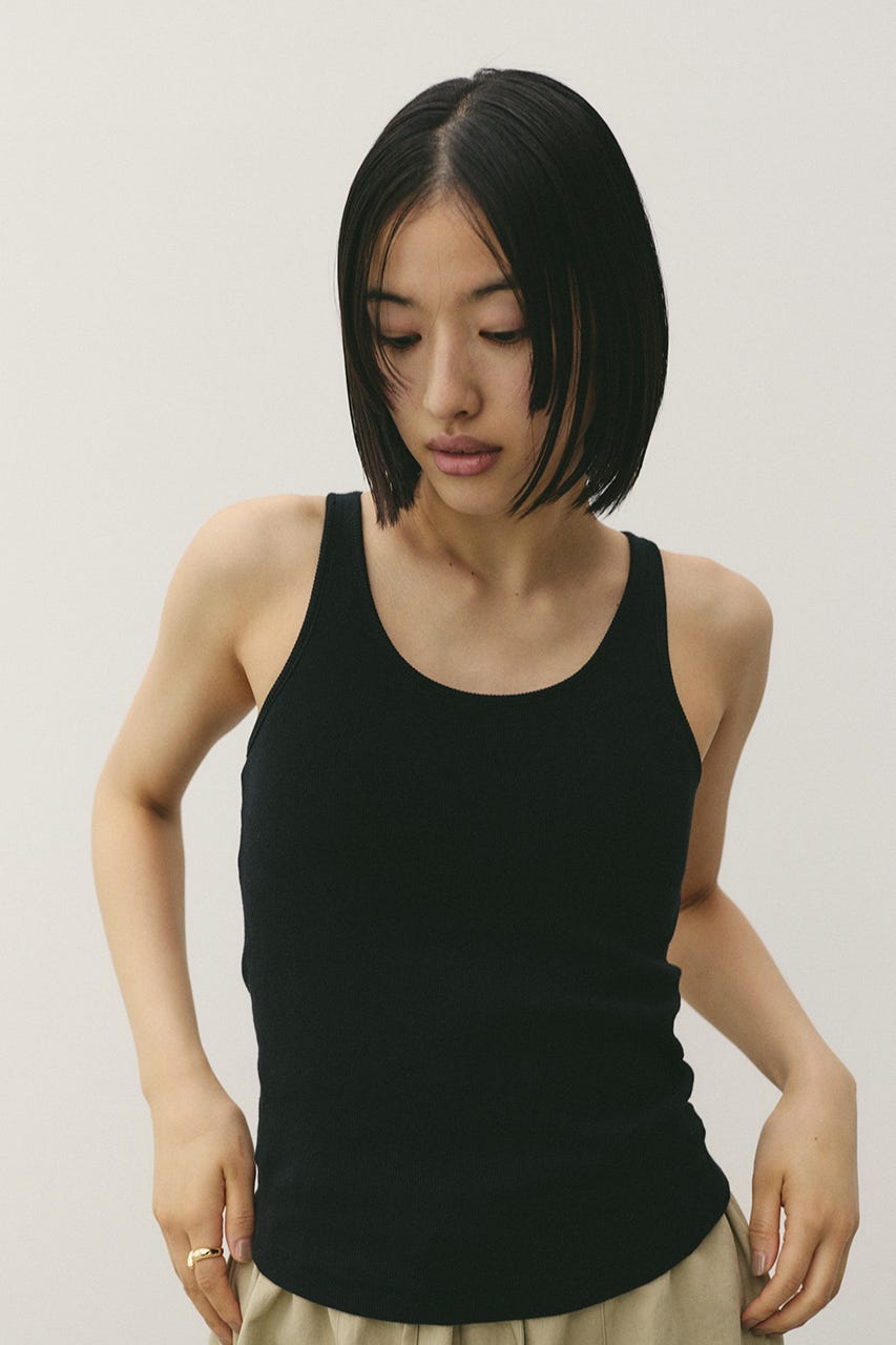 カップ付きリブタンクトップ BLK S