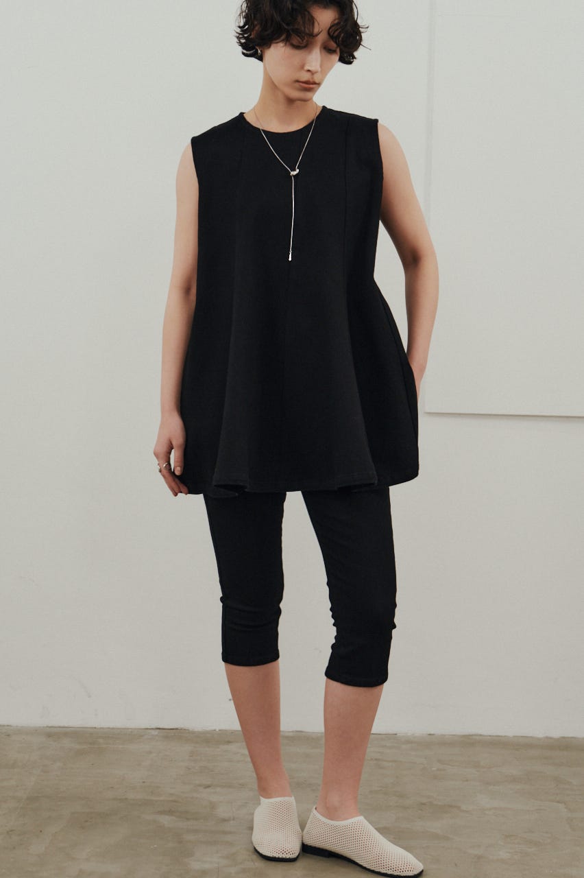 パネルフレアデニムチュニック BLK S