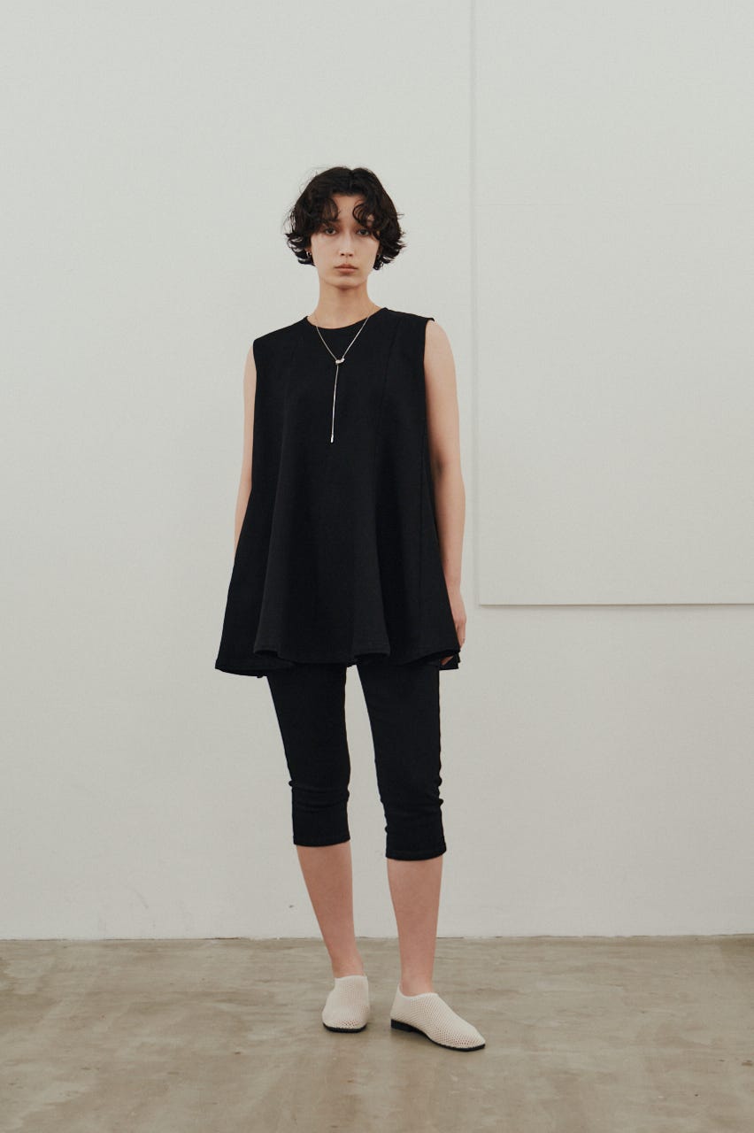 パネルフレアデニムチュニック BLK S