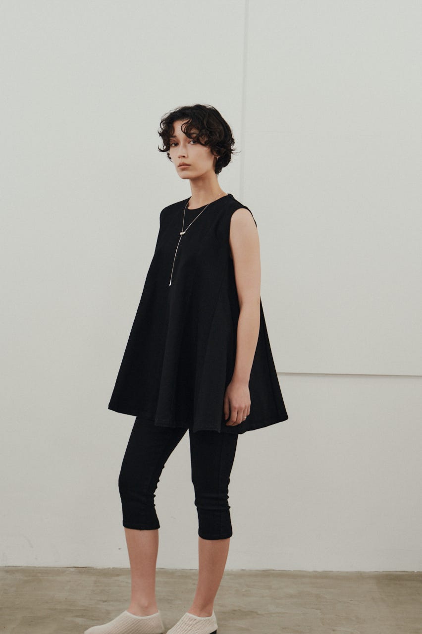 パネルフレアデニムチュニック BLK S