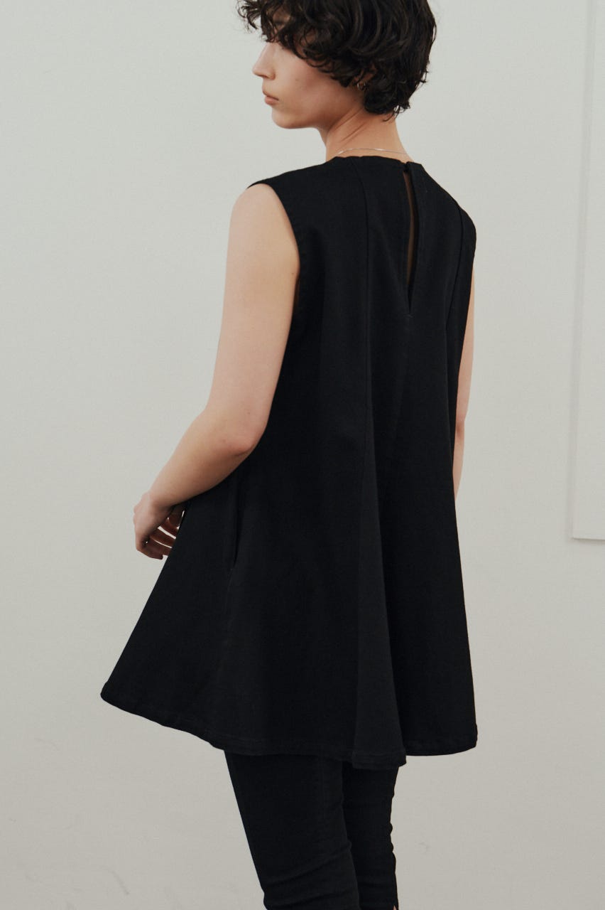 パネルフレアデニムチュニック BLK S