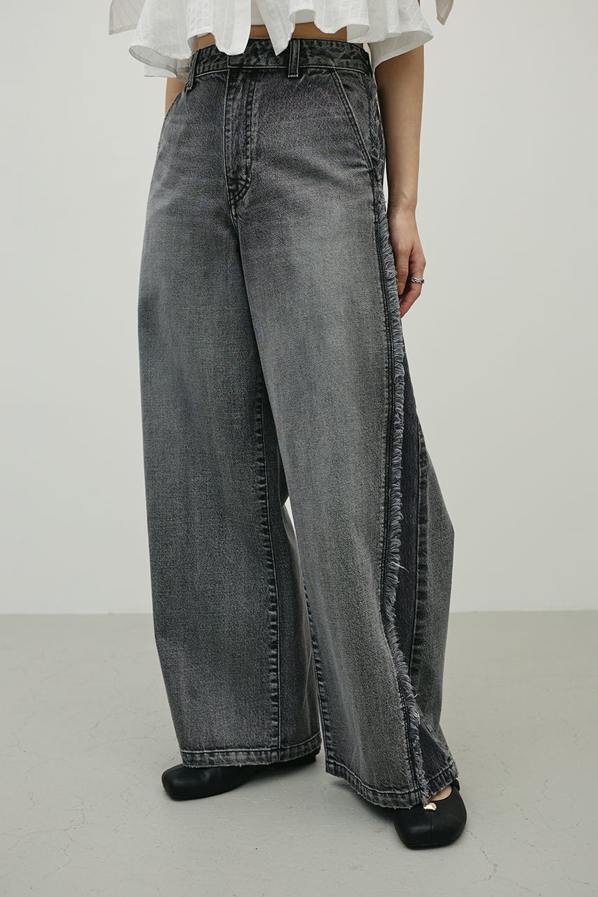 サイドフリンジワイドデニム BLK S