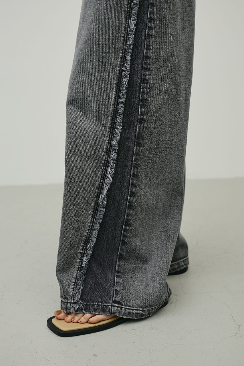 サイドフリンジワイドデニム BLK S