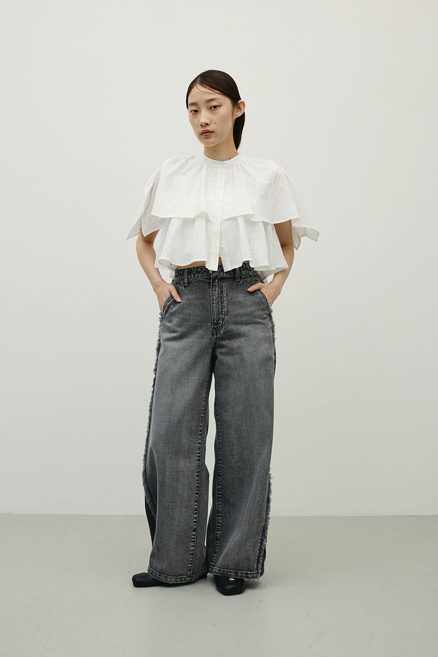 サイドフリンジワイドデニム BLK S