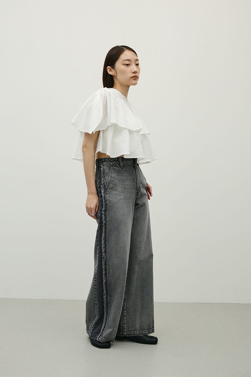 サイドフリンジワイドデニム BLK S