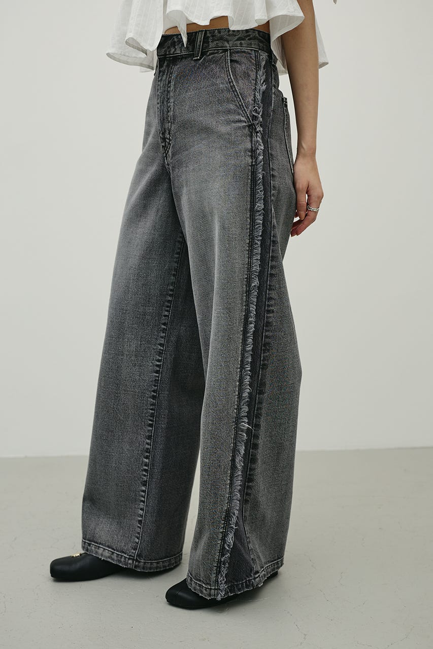 サイドフリンジワイドデニム BLK S