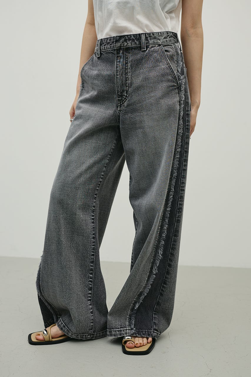 サイドフリンジワイドデニム BLK S