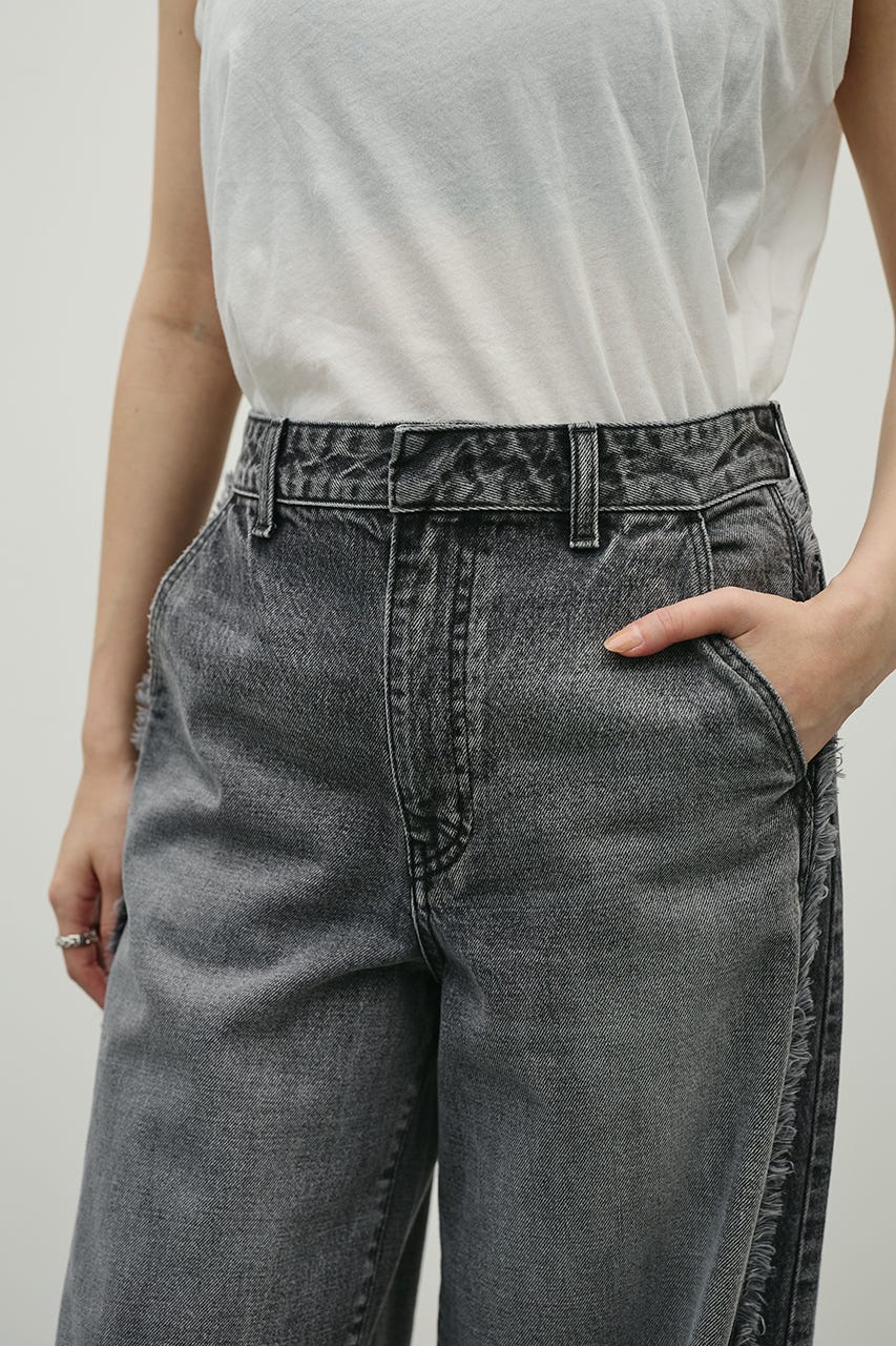 サイドフリンジワイドデニム BLK S